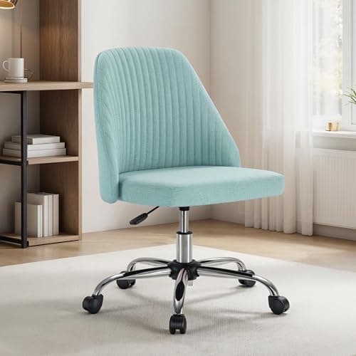 Simple Deluxe Armless Office Desk Chair, Modern Cute Swivel Vanity Chair Comfy Home Office Chairs with Wheels Height Adjustable Rolling Computer Task Stools for Living Room, Make-up, Bedroom, Teal