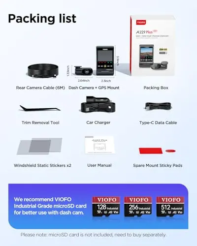 VIOFO A229 Plus Dash Cam Front and Rear, Dual STARVIS 2 Sensors, 2 Channel HDR, 1440P+1440P Voice Control Car Dash Camera, 5GHz Wi-Fi, Voice Control, Ultra-Precise GPS 8