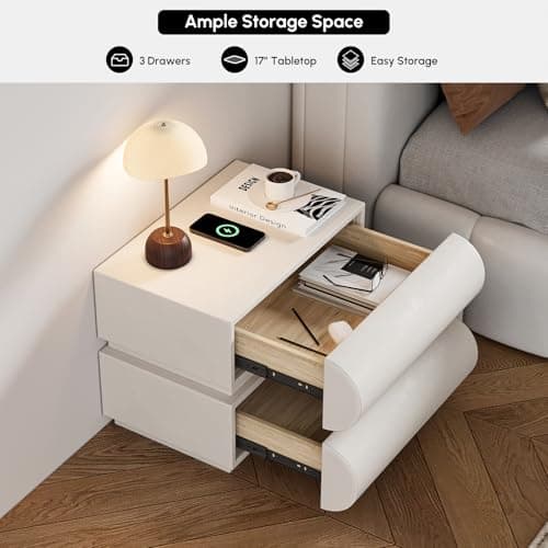 homary Smart Nightstand Modern White Leather Nightstands with Wireless Charger Bedside Table with 2 Drawers for Bedrooms Living Rooms Offices 5