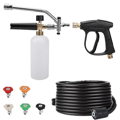Pressure Washer Gun with Foam Cannon & 26ft Power Washer Hose, 5800 PSI Car Wash Kit with 5 Nozzle Tips, 1/4" Quick Connector & M22 14mm Fittings