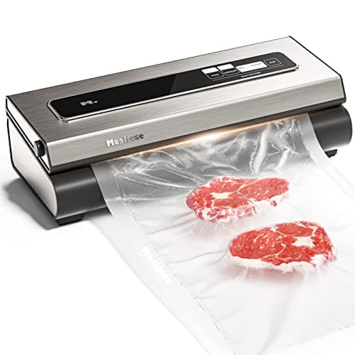 Mesliese Vacuum Sealer Machine Powerful 90Kpa Precision 6-in-1 Compact Food Preservation System with Cutter, 2 Bag Rolls & 5 Pre-cut Bags, Widened 12mm Sealing Strip, Dry&Moist Modes (Silver)