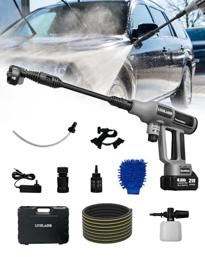 Cordless Pressure Washer 1080PSl Portable High Pressure for Car Wash Outdoor Cleaning, Handheld Power Washer with 6-in-1 Adjustable Nozzle, Foam Cannon for Fences/Driveways/Patios/Home (1X 4Ah)