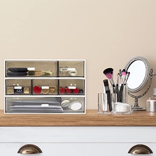 3 Tier Stackable Desk Organizer With 6 Drawers - Plastic Storage for Makeup and Desktop Organization (White) 7