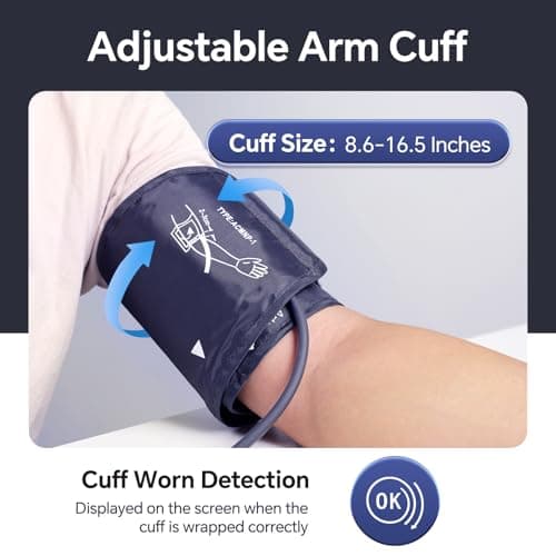 Sinocare Blood Pressure Monitor, Upper Arm Blood Pressure Monitors for Home Use, Adjustable Arm Cuff 8.6"-16.5", One-Button Operation, Dual User, Accurate & Practical (Black) 6