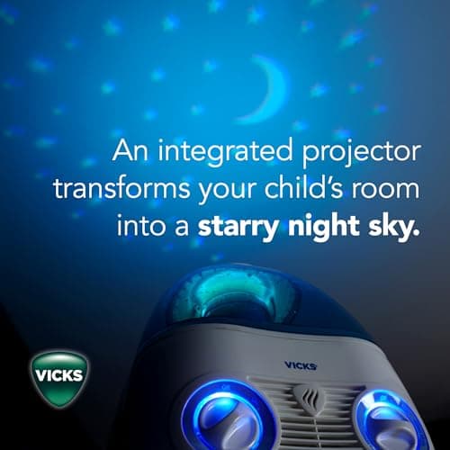 Vicks Starry Night Filtered Cool Mist Humidifier, Medium to Large Rooms, 1 Gallon Tank – Cool Mist Humidifier for Baby and Kids Rooms with Light Up Star Night Light Display, Works with Vicks VapoPads 5