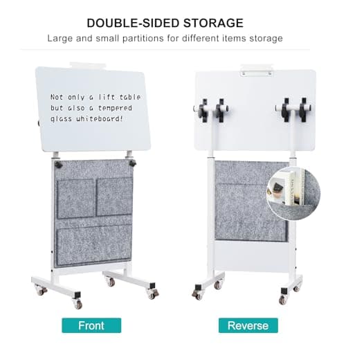 KOUPA Adjustable Height Standing Desk, Writable Tempered Glass Desktop with Eraser, 360° Flip, Wheels and Bag– Ideal for Small Spaces and Home Offices, 24 in, White(Adjustable Height: 32-47 in) 6