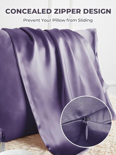 Mulberry Silk Pillowcase for Hair and Skin, SGMSILK 22 Momme Natural Silk Pillow Cases with Zipper, 6A Soft and Smooth Single Sided Pure Silk Pillow Cover (Dark Purple, Queen 20"x30") 5