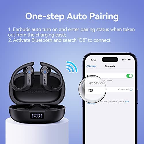 CAPOXO Bluetooth Headphones Wireless Earbuds 120Hrs Playtime Ear Buds IPX7 Waterproof Sports Earphones 2600mAh Wireless Charging Case Headset with Over-Ear Earhooks LED Power Display Mics for Workout 6