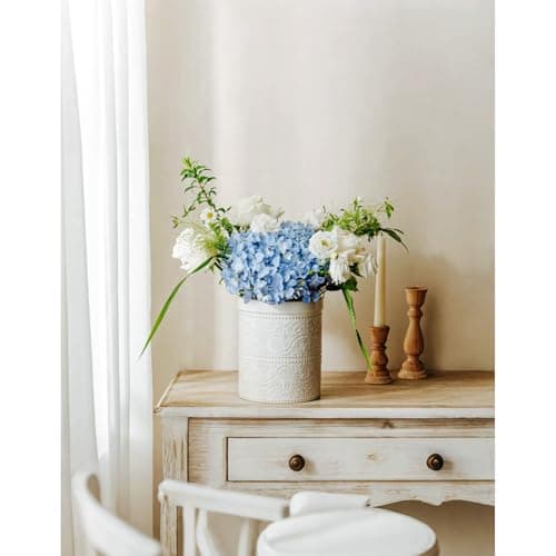 MIKIGEY Kitchen Utensil Holder, 7 Inches Large Ceramic Utensil Holder for Countertop, Lace Emboss Cooking Utensil Crocks for Kitchen, Home Decor, Off-White 6