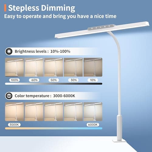 SEOUFRDZ Desk Lamp, 3 Colors Stepless Dimming LED Desk Lamps for Home Office Adjustable Memory Desk Light with Clamp Touch Control Office Lamp Eye Caring Computer Light for Working Sewing(White) 5