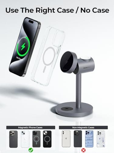 AMEGAT MagFusion 3-in-1 Charging Station Compatible with MagSafe, Qi2 Certified 15W Magnetic Wireless Charger Stand, for iPhone 17/16/15/14/13/12 Series, Apple Watch, AirPods(30W PD Charger Included) 8