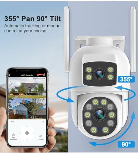 EVERSECU Dual Lens Linkage 6MP WiFi PTZ Security Camera Outdoor, 360° View, Auto Tracking, Motion Detection, Color Night Vision, 2-Way Audio, Compatible with Alexa(4pack) 6