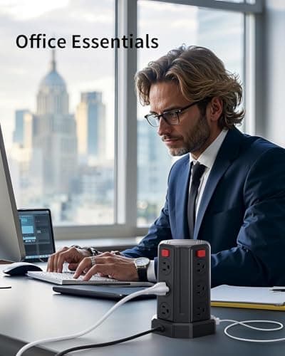 Power Strip Surge Protector, 10 Ft Extension Cord with 12 AC Multiple Outlets 4 USB (1 USB C), SMALLRT Power Tower Desktop Charging Station 6