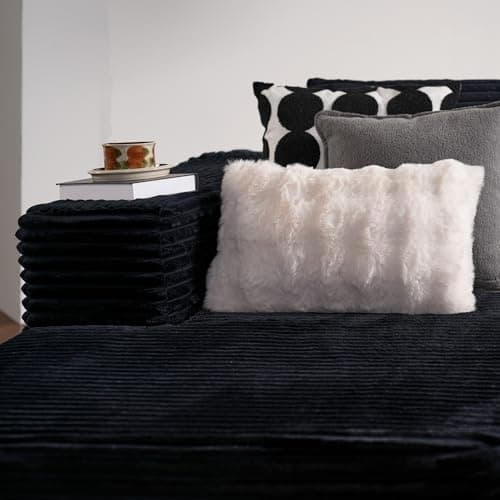 ovios 104" Cloud Boneless Couch with L-Shape Chaise,Modern Sectional Modular Sofa with Deep Seat, Upholstered Couches for Living Room Bedroom,No Assembly Required, Black (Plush Corduroy Fabric) 9