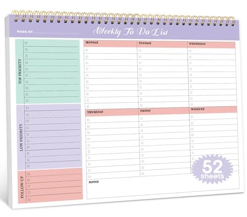 Taja Weekly To Do List Notepad with 52 Undated Sheets(8.5"×11")- Weekly Desk Planner for Women & Man, Work and Home -1 Pack Violet Dream