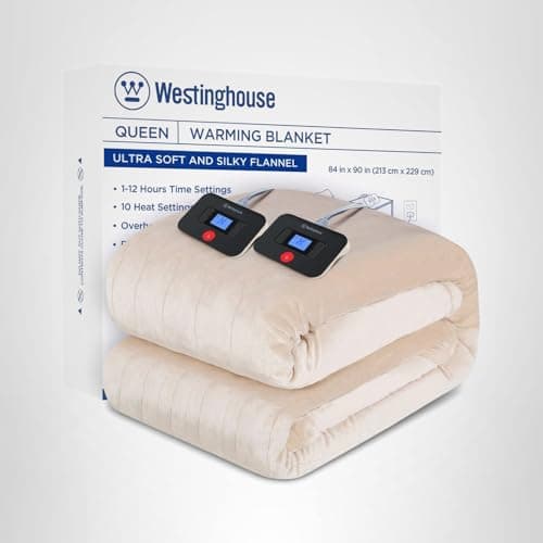 Westinghouse Electric Blanket Queen Size, Super Cozy Soft Flannel 84"" x 90"" Heated Blanket with 10 Fast Heating Levels & 1-12 Auto-Off, Machine Washable, ETL&FCC Certification, Beige 10