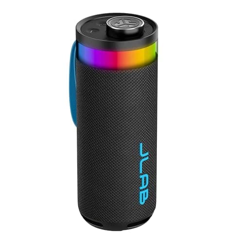 JLab Go Party Portable Bluetooth Speaker, Midnight Black, 10 Watts of Power, 16+ Hours of Playtime, IP56 Waterproofing, Customizable RGB LED Lighting, Lab Sync Up to 100 Speakers, Custom Sound in-App