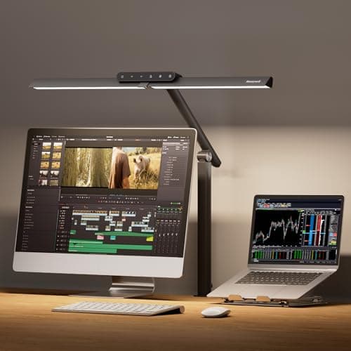 Honeywell LED Desk Lamp with Clamp - HJ1 Sunturalux Eye-Caring Clip on Lights for Home Office, 1200LM Clamp Lamp 4 Color Modes Stepless Dimming Task Desk Light for Working Black