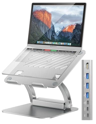 tounee Laptop Stand with Detachable USB-C Hub, 100W PD Charging, 4K@60Hz HDMI, 3 USB Ports, Ergonomic Laptop Holder Docking Station for 10-17" Laptops, MacBook & More - Silver