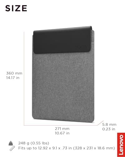 Lenovo Slim Laptop Sleeve 14 Inch Notebook/Tablet - Compatible with MacBook Air/Pro - Eco-Friendly Lightweight Case with Accessory Pocket & Magnetic Closure - Grey 7