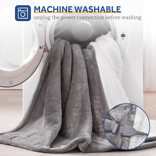 SEALY Electric Throw Blanket, Flannel & Sherpa Heated Throw with 6 Heating Levels & 2-10 Hours Auto Shut Off, Fast Heating & Machine Washable, 50x60 Inch, Light Grey 6