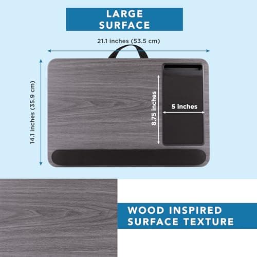 LAPGEAR Home Office Pro Lap Desk with Wrist Rest, Mouse Pad, and Phone Holder - Gray Woodgrain - Fits up to 15.6 Inch Laptops - Style No. 91595 5