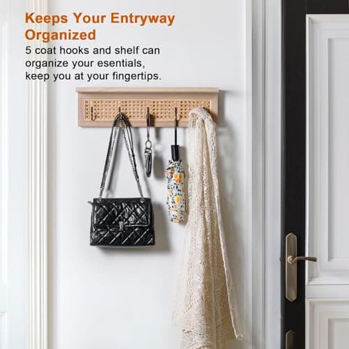 DIF DECO Coat Rack Wall Mount with Shelf,Entryway Coat Hanger with 5 Hooks for Hanging Coats Keys Hats Towels Bags,for Kitchen, Bedroom, Bathroom 5