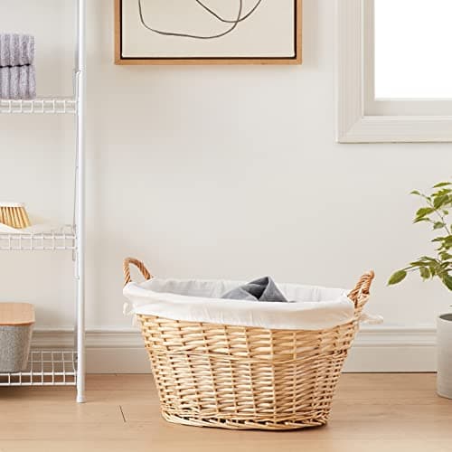 Household Essentials Wicker Laundry Basket with Handles, Handwoven Willow, Removable and Washable Liner, Great for Carrying Laundry or Storing Linens 2