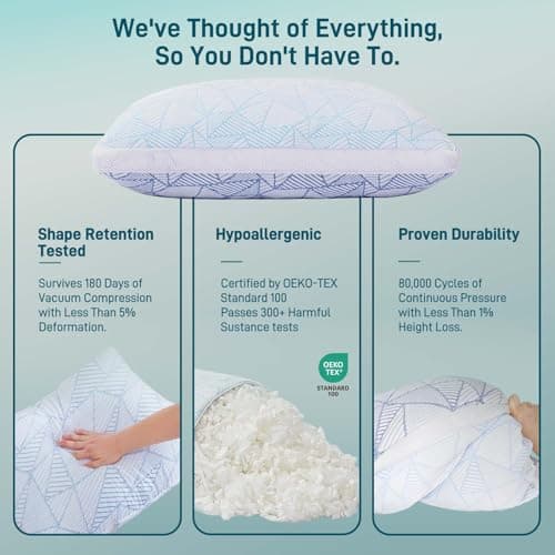 Sylvaris Shredded Memory Foam Cooling Soft Bamboo Viscose Pillows Queen Size Set of 2, Adjustable Hypoallergenic Hotel Quality Bed Pillows for Side, Stomach or Back Sleeper, Oeko-TEX Certified 7