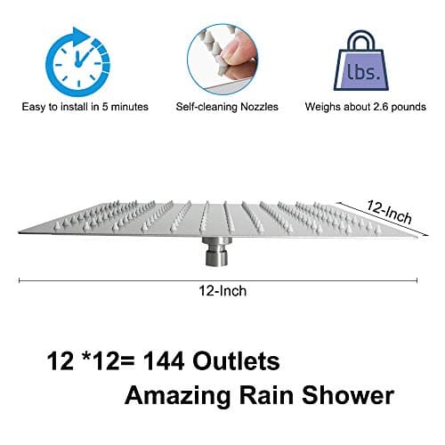 NearMoon Rain Shower Head, High Flow Stainless Steel Square Rainfall Shower, Waterfall Bath Shower Body Covering, Ceiling or Wall Mount (12 Inch, Brushed Nickel) 8