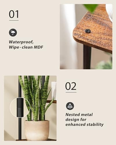 GENTINGBRO Corner Plant Stand Indoor 6 Tiered Tall Plant Stand Plant Shelf for Multiple Plants Coner Shelf Wood Plant Stands Metal Shelving for Living Room Bedroom Balcony Patio Brown Oak 5