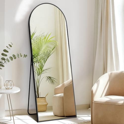DUMOS Arched Full Length Mirror with Stand Floor Standing Aluminum Frame for Bedroom Body Hanging Leaning Modern Simple Home Decor Shatter-Proorf Nano Glass Wall Living Room Cloakroom Black 56"x15"