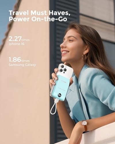VEEKTOMX Small Portable Charger 10000mAh, Mini Power Bank 22.5W Fast Charging, Slim & Lightweight Travel Essentials, 3-Output External USB C Battery Pack Compatible with iPhone 17 16 15 (Cyan) 5