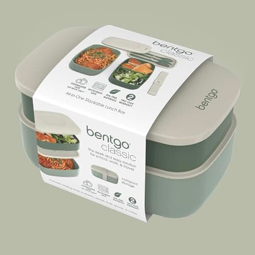 Bentgo Classic - Adult Bento Box, Stackable 3-Compartment Lunch Box with Removable Utensil Set and Sealing Strap, BPA-Free, Food Container Ideal for Meal Prep, Work, and On the Go (Khaki Green) 7