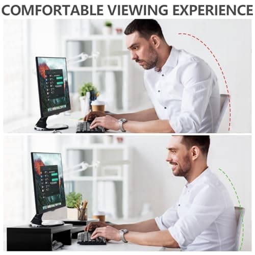 TAVR Dual Monitor Stand Riser Office Desktop Organizer Stand for 2 Monitors, Adjustable Length and Angle 3 Shelf, Extra Long Multifunctional Stand up to 43.3" fit Computer, Laptop, TV, Black 5