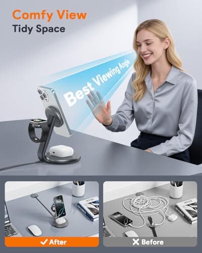 HERRBOLPRO 3 in 1 Charging Station for Apple Compatible with Magsafe Charger Stand for iPhone 17 16 15 14 13 12 Wireless Charging Station for AirPods Wireless Charger for iWatch Series 6