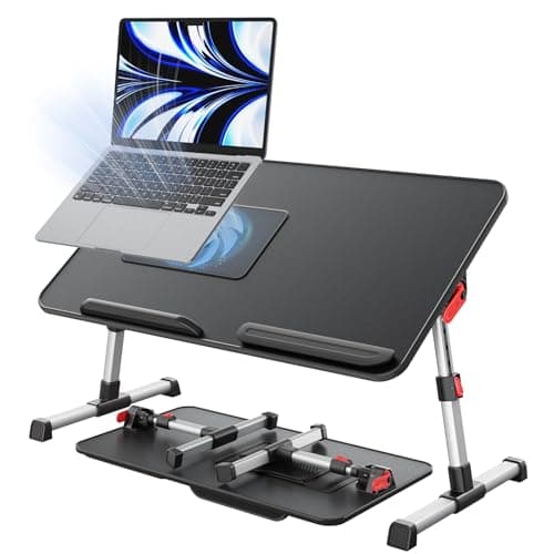 Laptop Desk for Bed with Cooling Fan, SAIJI Height & Angle Adjustable Laptop Stand for Bed, Lap Desk Tray Table, Lightweight Foldable Portable Computer Table for Couch Sofa Chair Floor Desk (Black)
