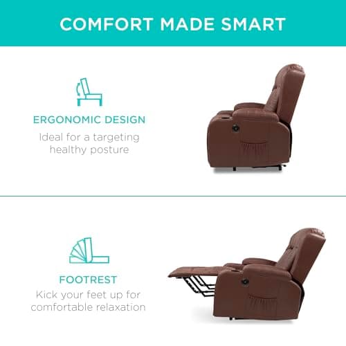 Best Choice Products PU Leather Electric Power Lift Chair, Recliner Massage Chair, Adjustable Furniture for Back, Legs w/ 3 Positions, USB Port, Heat, Cupholders, Easy-to-Reach Side Button - Brown 7