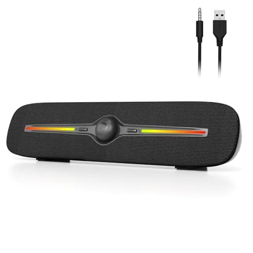 SOULION R90 Bluetooth Computer Speakers for Desktop, USB Powered 3.5mm AUX PC Speakers with LED Dynamic Light, Portable Soundbar Speaker with Rotary Volume Control for Laptop Monitor