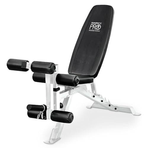 Marcy Foldable Full-Body Workout Bench with Adjustable 6-Position Backrest & Leg Extension - Compact Incline Decline Weight Bench Station for Home Gym Strength Training