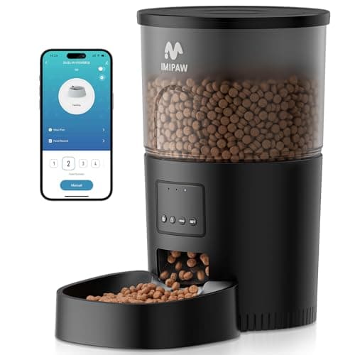 IMIPAW Automatic Cat Feeder, 5G WiFi Cat Food Dispenser with APP Remote Control, Pet Dry Food Smart Feeder, Programmable Timed Feeding, Dual Power Supply, 1-10 Meals Per Day, Desiccant Bag, Small pets