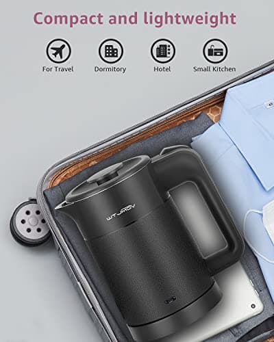 WTJMOV 0.6L Small Electric Tea Kettle Lightweight, 20 Ounce Double Wall Hot Water Boiler Stainless Steel Auto Shut-off, 120V Portable Travel Electric Kettle Fast Boil for Tea and Coffee, Black 7