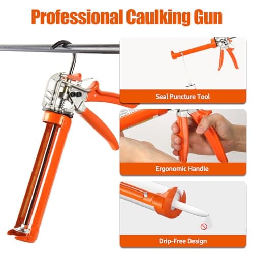 Holothurian Caulking Gun, Caulk Gun No Drip,Sealant Finishing Tool Grout Scraper for Kitchen Bathroom Window Sink Joint, 1/10 Gallon Cartridge, 20:1 Thrust Ratio 7