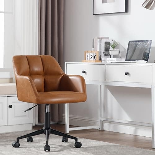 RIVOVA Modern PU Leather Office Desk Chair with Armrest, Height Adjustable Wide Seat Computer Task Chair for Home Office, Mid Back Accent Chair, Brown