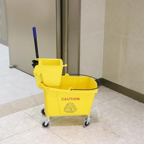 Midoneat Commercial Mop Bucket with Side Press Wringer on Wheels, Including One Commercial Mop, 35 Quart, Yellow 6
