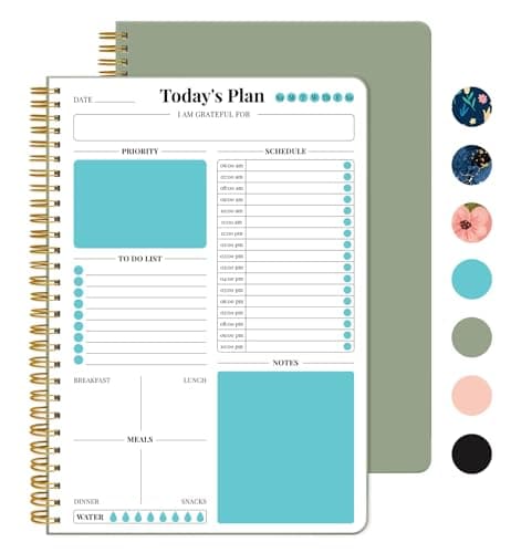 Undated Daily Planner With Hourly Schedule, Spiral To Do List Notebook to Organize Your Daily Tasks and Agendas(6.9" x 9.9"), School Or Office Supplies for Women & Men - Green