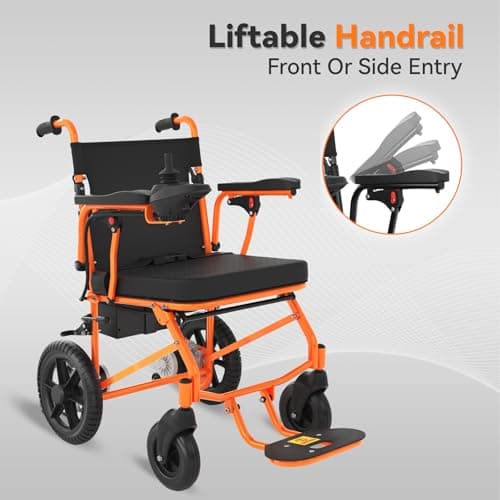 Lightweight Electric Wheelchairs for Adults,Motorized Wheelchair Power Portable Wheelchair,500W Motor Airline Approved Sunshine Orange 6