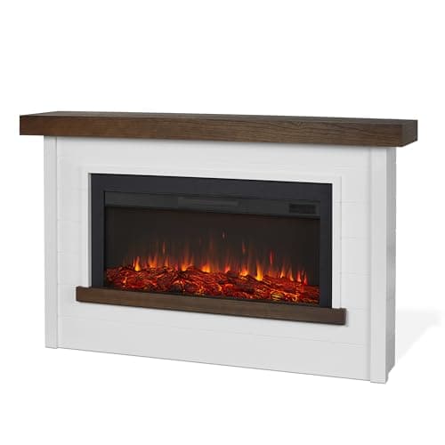 Real Flame Bernice 67" Landscape Electric Fireplace with Mantel for Living Room or Bedroom, Replaceable Fireplace Insert Heater, Realistic Log and Flame Effect, Remote Control, White