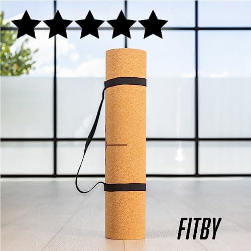 Workout Mat with Carrying Strap - 6mm Thick Cork Yoga Mat (72” x 24”) - Non-Slip Cork Mat for Home, Gym, Fitness & Hot Yoga - Lightweight, Cushioned, Durable & Sweat-Resistant by Fitby 9