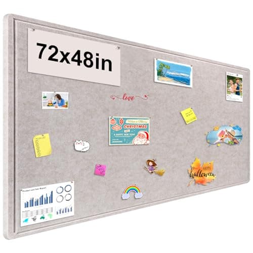 Large Bulletin Board, Foldable 72x48 Inches Cork Board Alternative, Large Felt Board Decorative Pin Board for Wall, Foldable Photo Board Self-Adhesive Vision Board with 36 Pushpins Light Khaki
